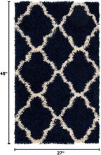 SAFAVIEH Dallas Shag Collection Accent Rug - 2'3" x 4', Navy & Ivory, Trellis Design, Non-Shedding & Easy Care, 1.5-inch Thick Ideal for High Traffic Areas in Entryway, Living Room, Bedroom (SGD257N)