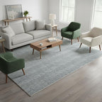 Modern Herringbone Chevron Collection Handcrafted Wool Area Rug - Durable, Zigzag Pattern, for High Traffic, Contemporary Design for Living Room, Bedroom, Dining Room Decor (Denim Blue, 2.6' x 12')