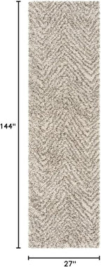 SAFAVIEH Hudson Shag Collection Runner Rug - 2'3" x 12', Ivory & Grey, Chevron Design, Non-Shedding & Easy Care, 2-inch Thick Ideal for High Traffic Areas in Living Room, Bedroom (SGH375A)