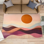 Boho Sun Area Rugs 5x6ft, Minimalist Line Rugs for Kids Bedroom, Geometric Solar Office Rug Low Pile are Not Stumbling Foot for Living Room End Table Nursery
