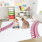 Baseball Soft Area Rug, Cute Bedside Shag Rug for Kids Toddlers Teens, Baseballs Lovers Room Decor Indoor Carpet for Kids Room Bedroom Living Room, Nursery, Machine Washable 7x9 FT