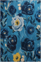 5x7 Camellia Floral Rugs, Modern Washable Flower Pattern Area Rug for Bedroom, Soft Large Non-Slip Kitchen Carpet Floor Door Mat for Living Room Dining Room Office - Navy Blue