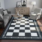 Vasofe Checkered Jute 5x7 Area Rugs, Washable Outdoor Patio Rug for Living Room Indoor Carpet, Non-Slip Farmhouse Geometric Non Slip Carpet for Backyard Dining Room Bedroom, Black and White