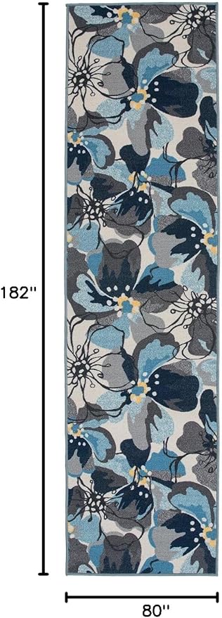 Rugshop Gray Large Floral Non-Slip Runner Rug Fade Resistant for Hallway, Entryway and Kitchen, 2'7" x 6'