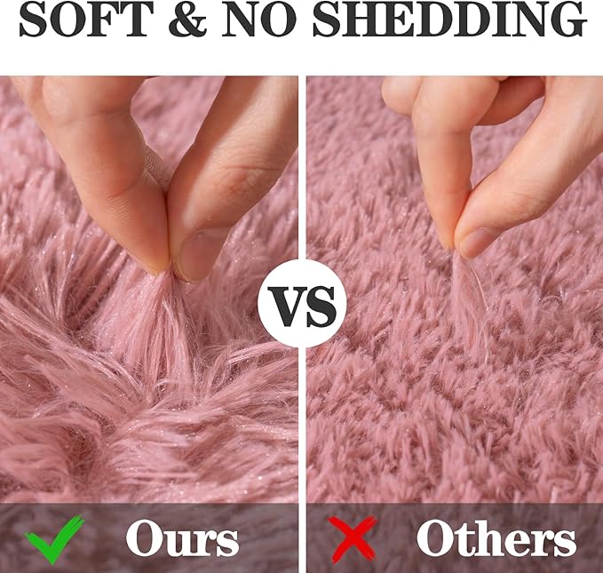 Soft Fluffy Rugs for Bedroom, Blush Pink Fuzzy Shaggy Oval Bedside Area Rug Set of 2, Non-Slip Cozy Plush Shag Carpet for Kids Room Nursery Dorm Living Room, 2.6 x 5.3 Feet
