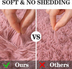 Soft Fluffy Rugs for Bedroom, Blush Pink Fuzzy Shaggy Oval Bedside Area Rug Set of 2, Non-Slip Cozy Plush Shag Carpet for Kids Room Nursery Dorm Living Room, 2.6 x 5.3 Feet
