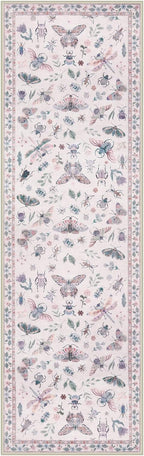 Lahome Insect Hallway Runner Rug, 2'5''x8' Ultra-Thin Washable Runners for Hallways Kitchen, Soft Laundry Room Rug Non-Slip Long Carpet for Entryway Bedroom Bathroom, Pink