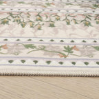 Rugcomf 4x6 Rug for Bedroom Impressionist-Style Vintage Washable Rugs Non Slip Low Pile Small Carpet for Bedside Kids Room Office Dining Room, Beige