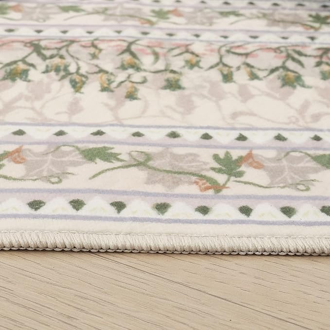 Rugcomf 5x7 Area Rugs Impressionist-Style Vintage Washable Area Rug Non Slip Low Pile Large Rugs for Living Room Bedroom Farmhouse Dining Room Kids Playroom, Beige
