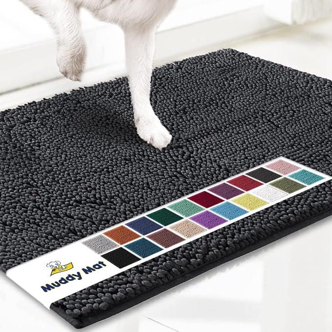 Muddy Mat® | Super Absorbent Door Mat Indoor, Microfiber Quick Dry Chenille Entryway Rug, Non-Slip Front Door Mat, Indoor Mats for Entryway, Machine Washable Pet Rug, Charcoal 48"x72"