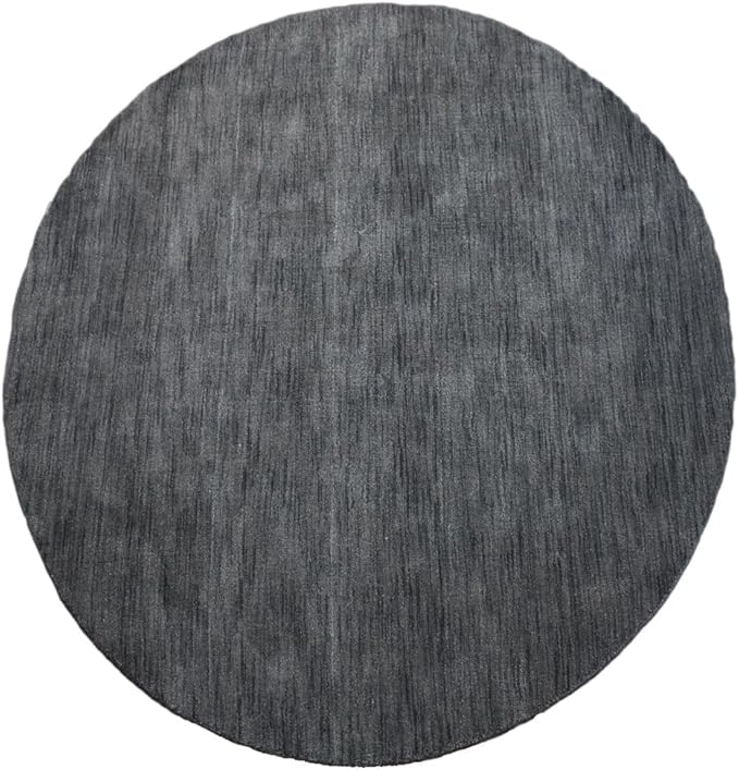 Hand Knotted Loom Wool ECO-Friendly Area Rugs - 6'x6', Round, Charcoal Color, Solid Plain Design, High Pile Thick Handmade Anti Skid Area Rugs for Living Room, Bed Room (L00111)