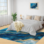 Blue Gold Marble Rugs for Bedroom - 5x6 Area Rug - Modern Fashion Marble Rugs for Living Room, European Light Luxury Art Rug, Washable Home Decor Carpet