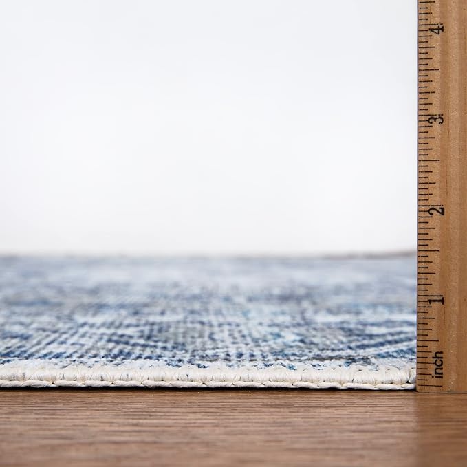 Bloom Rugs Washable Non-Slip 6' x 9' Rug - Blue/Gray Traditional Area Rug for Living Room, Bedroom, Dining Room, and Kitchen - Exact Size: 6' x 9'