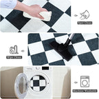 Vasofe Checkered Jute 5x7 Area Rugs, Washable Outdoor Patio Rug for Living Room Indoor Carpet, Non-Slip Farmhouse Geometric Non Slip Carpet for Backyard Dining Room Bedroom, Black and White