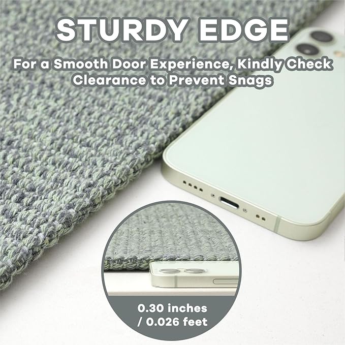 EARTHALL Washable Runner Rug 2x12 Ft Non Slip Runners for Hallways Long Cotton Rubber Backed Kitchen Runner Braided Indoor Floor Carpet Runners for Entryway, Hall, Kitchen, Green/Grey