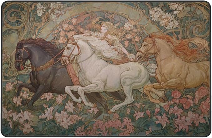 Horse Western Boho Ethnic Style Area Rug Washable Outdoor Rugs Anti-Slip Soft Carpet Entryway Indoor Door Mat for Bedroom,Living Room,Porch,Terrace and Entrance Decor 3'x 2'