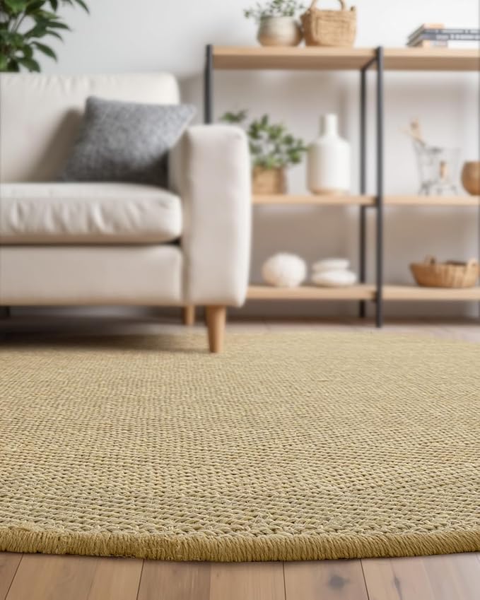DEXI Round Sisal Rug Natural Fiber 4x4, Braided Woven Area Rugs No Shed, Soft Neutral Rustic Carpet Mat for Indoor Outdoor Patio Dining Living Room Bedroom Farmhouse, 4ft, Natural