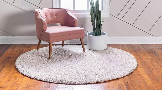 Unique Loom Davos Shag Collection Area Rug - Solid (3' 3" Round, Linen)