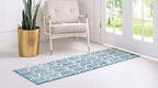 Rugs.com Lattice Trellis Collection Rug – 10 Ft Runner Blue Low-Pile Rug Perfect for Hallways, Entryways