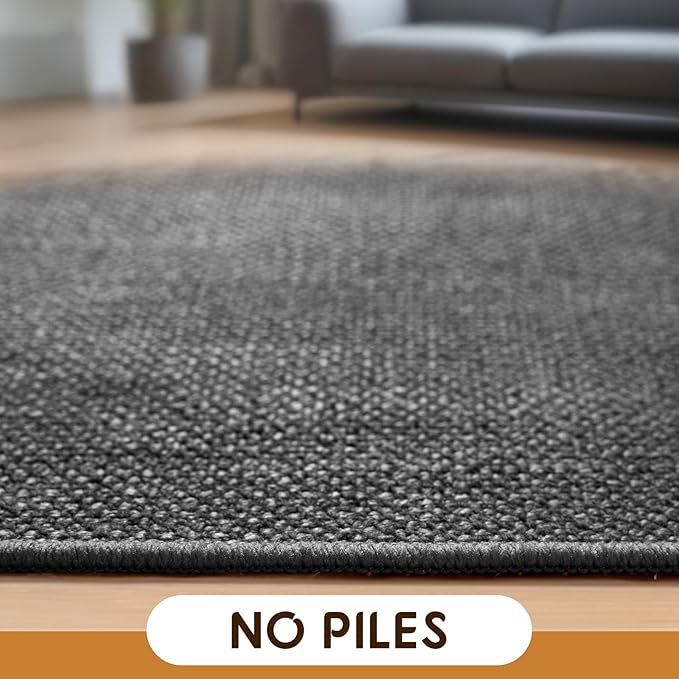 LBRO2M Easy Jute Solid Area Rug 9X12 Washable Rugs for Living Room Bedroom Natural Jute Look Indoor Outdoor Rug Durable, Solid Non Shedding Eco Friendly (9X12 Black Gray)