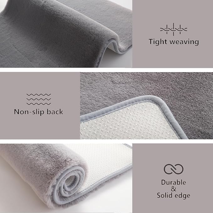 Solid Color Rabbit Fur Carpet, Ultra-Soft and Cozy, Perfect for Bedroom, Living Room Decor and Comfort (Gray, 4' x 6')