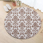 Oriental Tribal Floral Round Rug Vintage Brown Pattern Area Rug Washable Soft Non-Slip Floor Carpet Low Pile Accent Rugs for Entryway Living Room Dining Room Bedroom Home Office 6ft