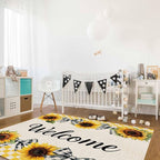 Summer Sunflowers Rectangular Welcome Area Rugs for Living Room Bedroom 5 x 8 ft Bow Tie Plaids Non-Shedding Soft Low Pile Rug Rustic Linen Non Slip Washable Rug for Nursery Entryway Playroom