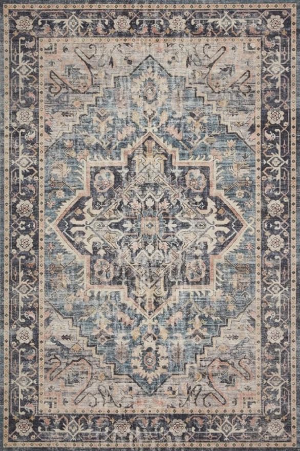 Loloi Hathaway Collection HTH-01 Navy/Multi 2'-3" x 3'-9", .25" Thick Accent Rug, Soft, Durable, Printed, Modern, Low Pile, Non-Shedding, Easy Clean, Living Room Rug