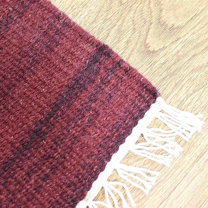 Rugsotic Carpets Hand Woven Flat Weave Kilim Wool ECO-Friendly Area Rugs - 9'x12', Rectangle Shape, Dark Red Color, Solid Plain Design, Low Pile Handmade Rugs for Living Room, Bed Room (D00111)