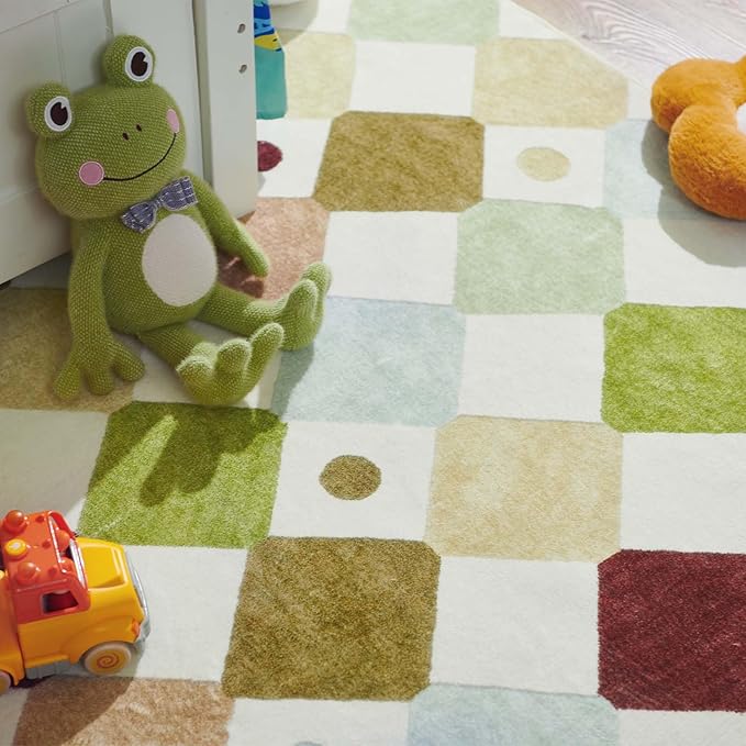 jinchan Macy Area Rug 2x3 Kids Entryway Washable Indoor Doormat Small Soft Non Slip Modern Rug Diamond Carpet for Nursery Room Bedroom Bathroom Moss on Cream