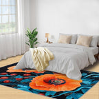 5x8 Poppy Kids Rug - Retro Flowers Art Dining Room Rug, Rustic Florals Art Area Rugs Indoor Modern Rugs for Bedroom Hardwood Floors Teen Room