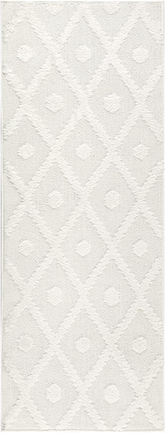 Antep Rugs Palafito 2x5 Geometric Shag Diamond High-Low Pile Textured Indoor Area Rug (White, 2' x 5')