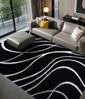 YIHOUSE Black Modern Area Rugs 8x10,Large Black and White Washable Rug for Living Room,Thin Abstract Geometric Rug,Minimalist Striped Rugs 8x10 for Bedroom,Office