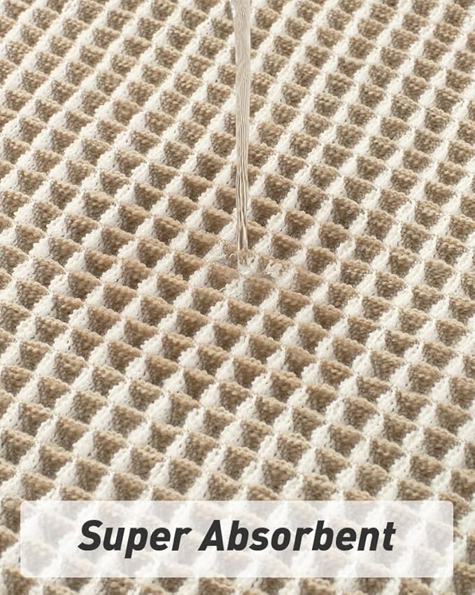 AMOAMI Upgraded Waffle Bath Mat, Super Absorbent Non Slip Bath Mats for Bathroom Floor, Machine Washable Bathroom Rugs with Tassels, Rubber Backed Bathroom Mats, Ultra Soft, 24" x 36",Brown & Cream