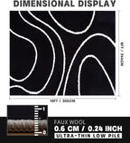 YIHOUSE Black Modern Area Rugs 8x10,Large Black and White Rugs for Living Room,Wave Washable Rug 8x10,Thin Abstract Geometric Rug,Minimalist Striped Rugs for Bedroom,Office