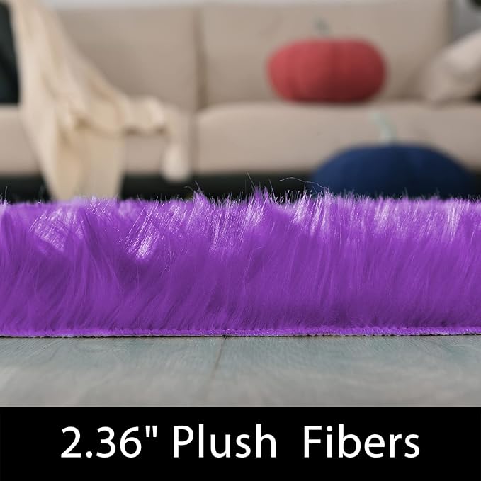 Latepis Alfombras para Salas 5x8 Area Rug Purple Fluffy Washable Shag Faux Fur Throw Rugs for Living Room Bedroom Boho Rug Home Decor Rectangle