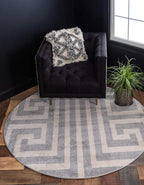 Unique Loom Athens Collection Classic Geometric Modern Border Design Area Rug (8' 0 x 8' 0 Round, Gray/ Beige)