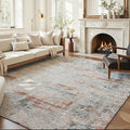 Area Rug 9x12 Washable Rug Grey and Brown for Living Room, Dining Room, Bedroom, Large Carpets, Non Slip & Non-Shedding Low Pile Vintage Print Rug for Home Office Decor