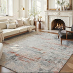 Area Rug 9x12 Washable Rug Grey and Brown for Living Room, Dining Room, Bedroom, Large Carpets, Non Slip & Non-Shedding Low Pile Vintage Print Rug for Home Office Decor