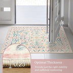 Morebes Floral Pink Rugs for Bedroom Girls, Washable 5x7 Large Area Rug for Living Room Non Slip, Vintage Low-Pile Indoor Floor Boho Flower Carpet for Kids Nursery Playroom, Light Pink&Green