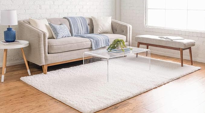 Unique Loom Davos Shag Collection Area Rug - Solid (3' 3" x 5' 3" Rectangle, White/ Ivory)