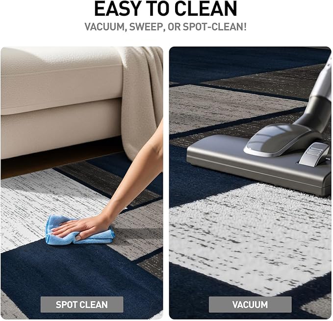 Rugshop Modern Geometric Boxes Navy Area Rug, Fade-Resistant Carpet for Large Living Room, Bedroom, or Open Space, 10' x 14'
