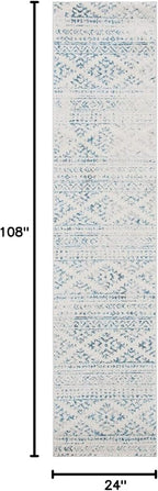 SAFAVIEH Tulum Collection Runner Rug - 2' x 9', Ivory & Turquoise, Moroccan Boho Tribal Design, Non-Shedding & Easy to Clean, Ideal for Living Room, Hallway, Foyer, Entryway, Bedroom (TUL272E)