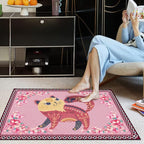 Cartoon Animal Pattern Area Rug Cute Cat Luxury Floral Decor for Carpet Farmhouse Bedroom Living Room Rugs Bathroom Kitchen Runner Mat Indoor Outdoor Non Slip Doormat 5.2' X 7.5'