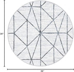 Rugs.com Lattice Trellis Collection Rug – 3 Ft Round White Low-Pile Rug Perfect for Kitchens, Dining Rooms