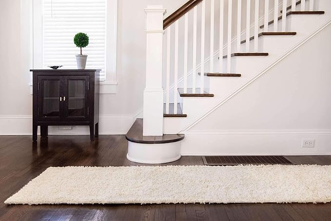 Unique Loom Solid Shag Collection Area Rug (2' 6" x 13' 1" Runner, Pure Ivory)