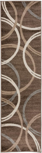Rugshop Modern Wavy Circles Design Runner Rug, Fade-Resistant Carpet for Hallway, Entryway, or Kitchen, Brown, 2' x 10'