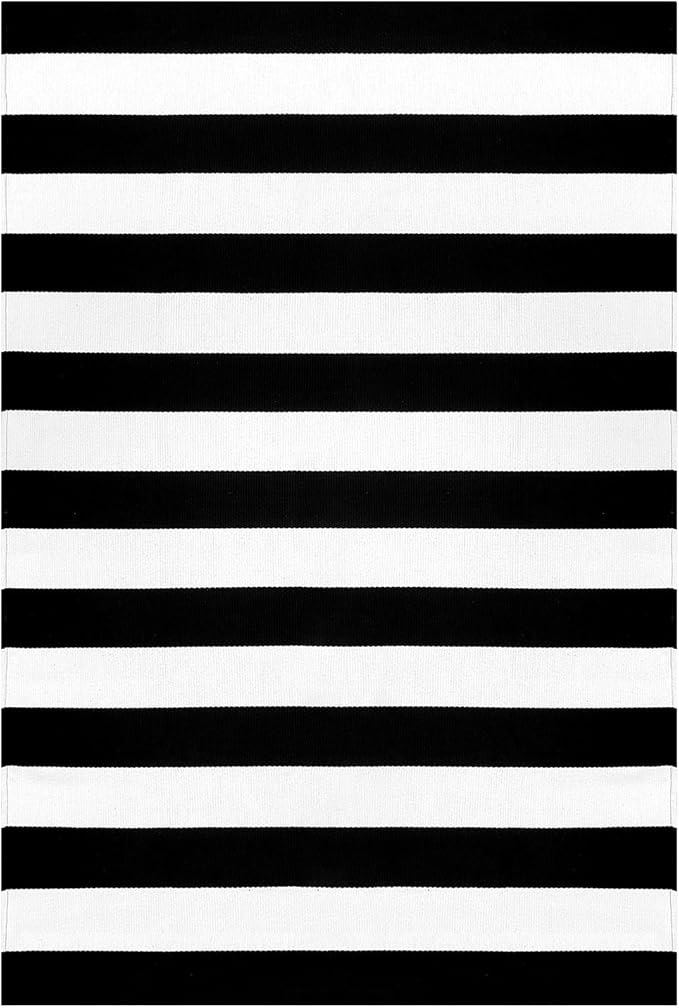 KOZYFLY Black and White Striped Area Rug 4x6 Ft Outdoor Rug Washable Indoor Outdoor Rug Hand Woven Cotton Door Mat Outdoor Entrance Mat for Front Door Kitchen Entryway Patio Front Porch Decor