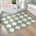 Lahome Checkered Washable 2x3 Green Kitchen Rugs Non Slip, Small Printed Indoor Door Mat for Entryway, Moroccan Trellis Ultra-Thin Throw Carpet for Bedroom Laundry Entrance Decor (2'x3',Green)
