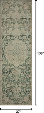 Loloi Magnolia Home by Joanna Gaines Sinclair Collection SIN-05 Jade/Sand 2'-3" x 11'-6", .25" Pile Height, Machine Washable, Runner Rug